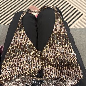 Motel Rocks polka dot Crop Top - Gold and Brown